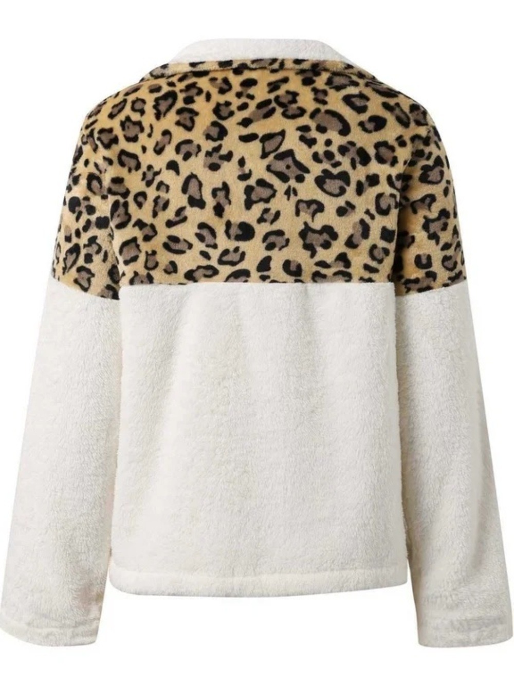 C+D+M Women's Cream & Leopard Sherpa Half-Zip Pullover Jacket - Picture 2 of 10